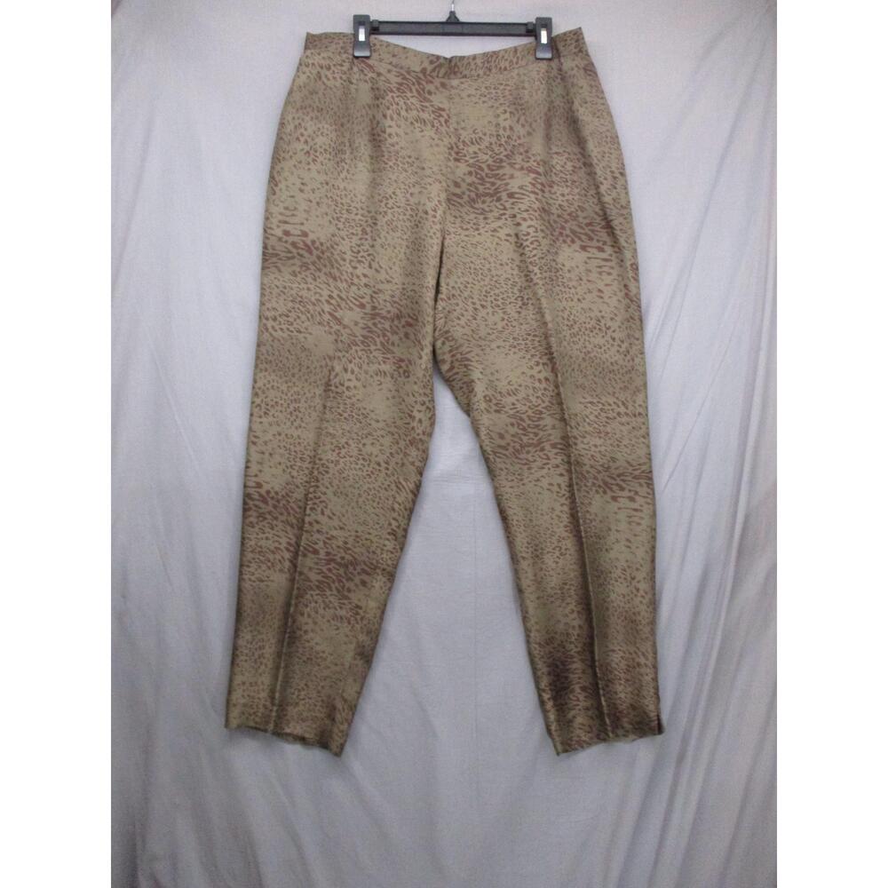 Beige Animal Print Silk Womens  Loose fit Trousers‎ Pants Size 16W
